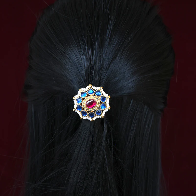 Premium Pachi Kundan Hair Choti – Star Flower